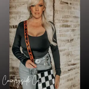 Stockyard Checkered Cowhide Fringe Purse