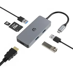 USB C Hub Multiport Adapter, 6-in-1 USB C Hub with 4K HDMI Output, 3. 0 USB-A Ports, SD Micro SD Card Reader, Type C Power Delivery, for Chromebook Pixel