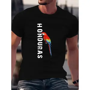 Men's Honduras & Bird Graphic Print T-Shirt -  Cotton Regular Fit Round Neck Short Sleeve Tee for Casual Streetwear, Parties, Holidays - Machine Washable All-Season Comfort, Holiday Attire |     Cotton Fabric