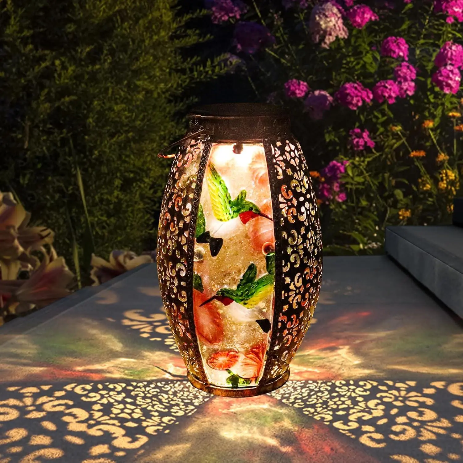 Hummingbird Stained Glass Solar Lantern, Outdoor Waterproof Garden Light with Warm Glow, Porch & Garden Decor, Gift Ideas for Home Improvement