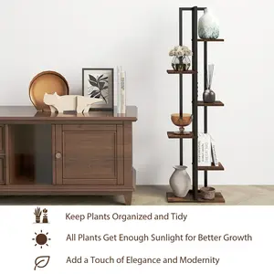 COSTWAY - 3 Pieces Tall Wood Plant Stand Set 4+5+6-Tier Indoor Flower Stands-Rustic Brown