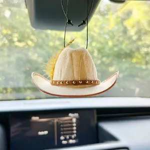 Yellow Feathered Cowboy Hat Car Ornament