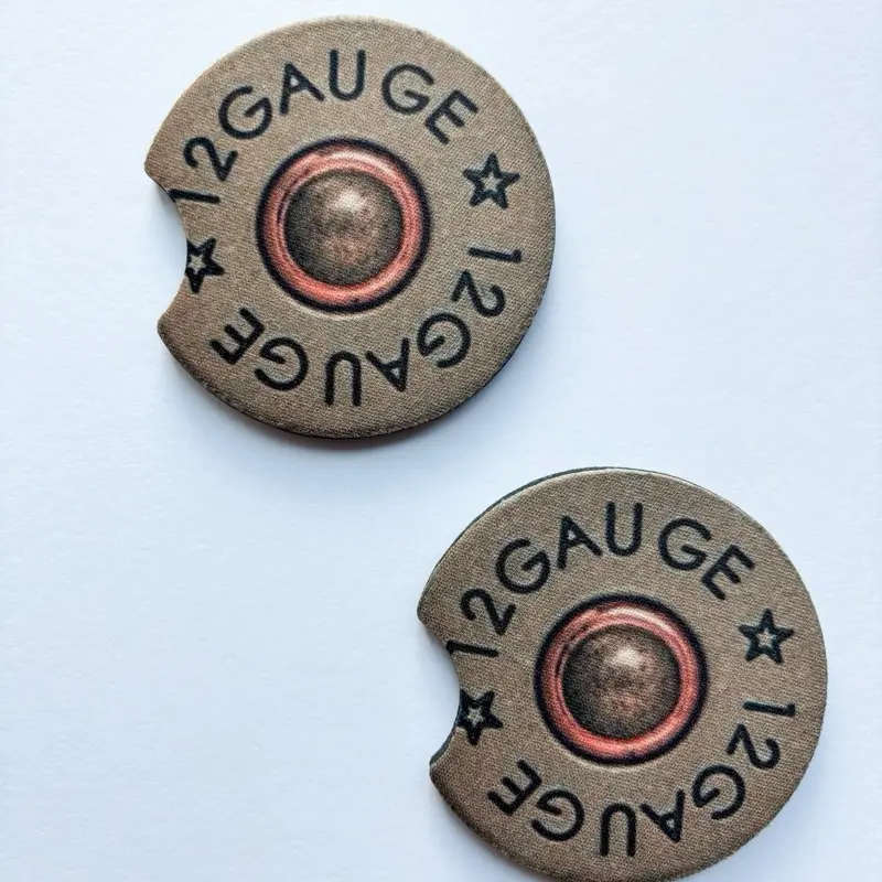 Gauge Car Coaster Set - 12 Gauge Bullet Design - Durable & Stylish - Perfect for Car Accessories
