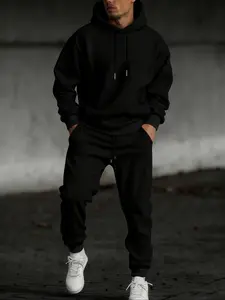 Men's Hooded Sweatshirt Set 2-Piece, Streetwear Tracksuit Set, Tracksuit Sweat Suits, Solid Color Sportswear Drawstring Casual Sport Pants, Loose-Fitting Fall & Winter