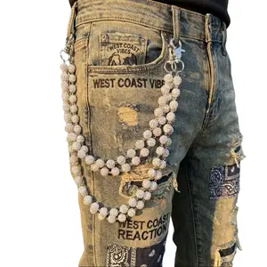 1pc Fashion Street Hip-Hop Pants Chain Handmade Ceramic Rhinestone Ball Waist Chain Unisex Body Chain Accessory For Daily Wear Multicolor Iron Alloy Non-Stretch
