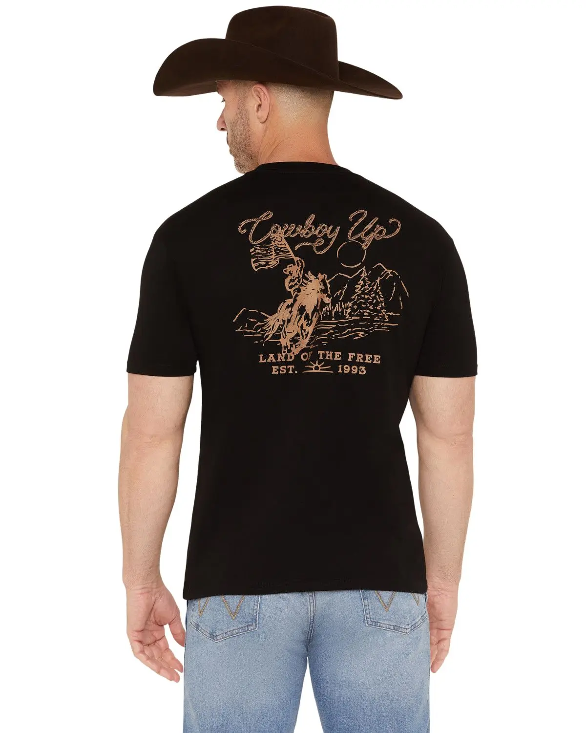 Men's Cowboy Up Men'S Sundown Logo Short Sleeve Graphic T-Shirt - Cu0016-Blk