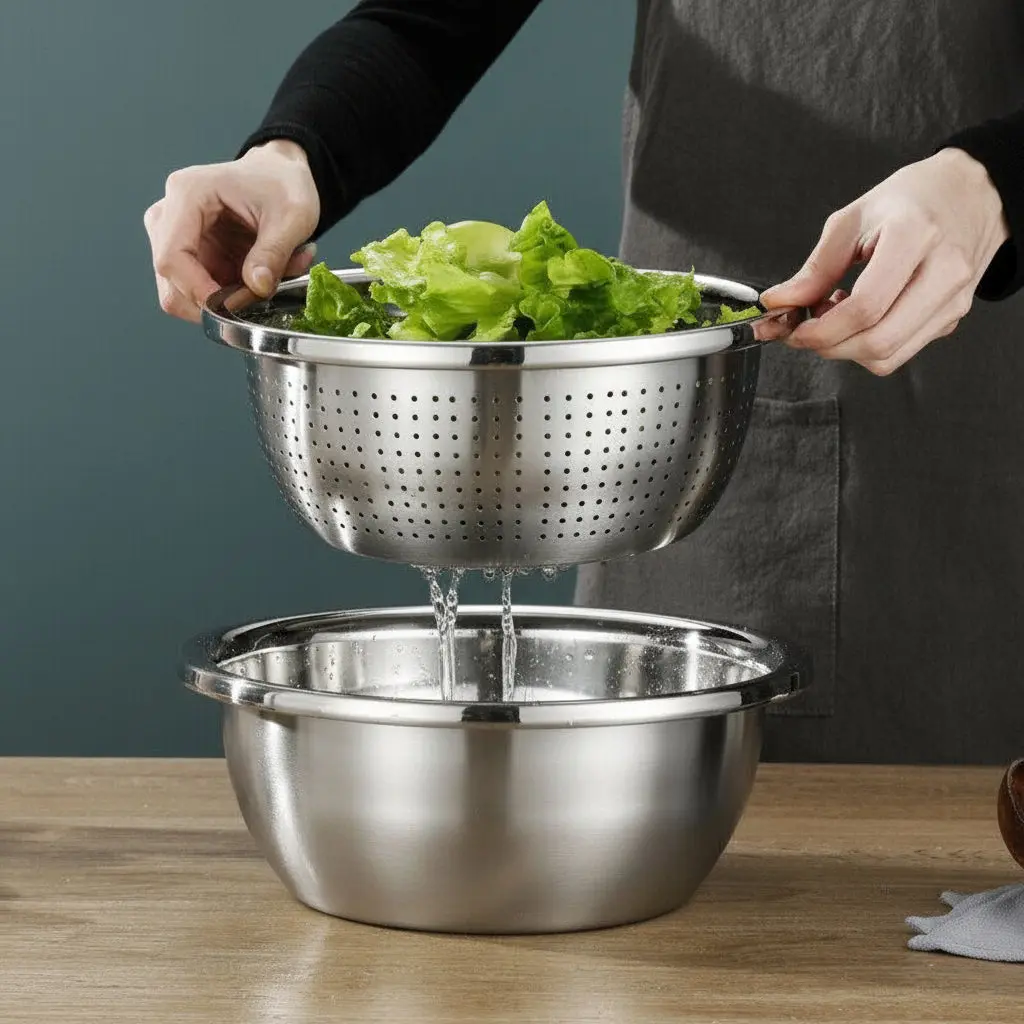 Stainless Steel Washing Basin & Colander Set