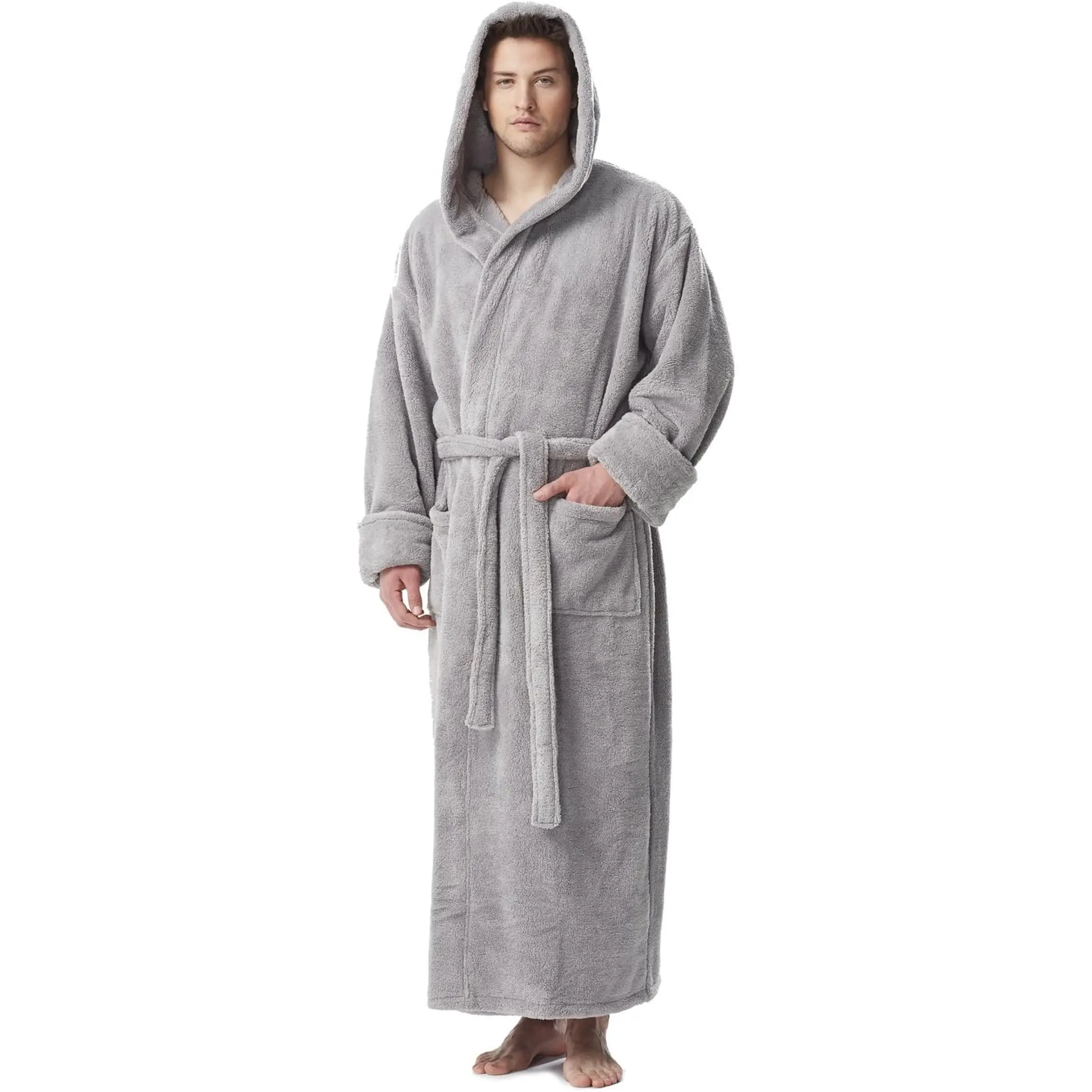 Arus Men's Long Hooded Fleece Robe - Premium Turkish Bathrobe for Comfort and Style Arus