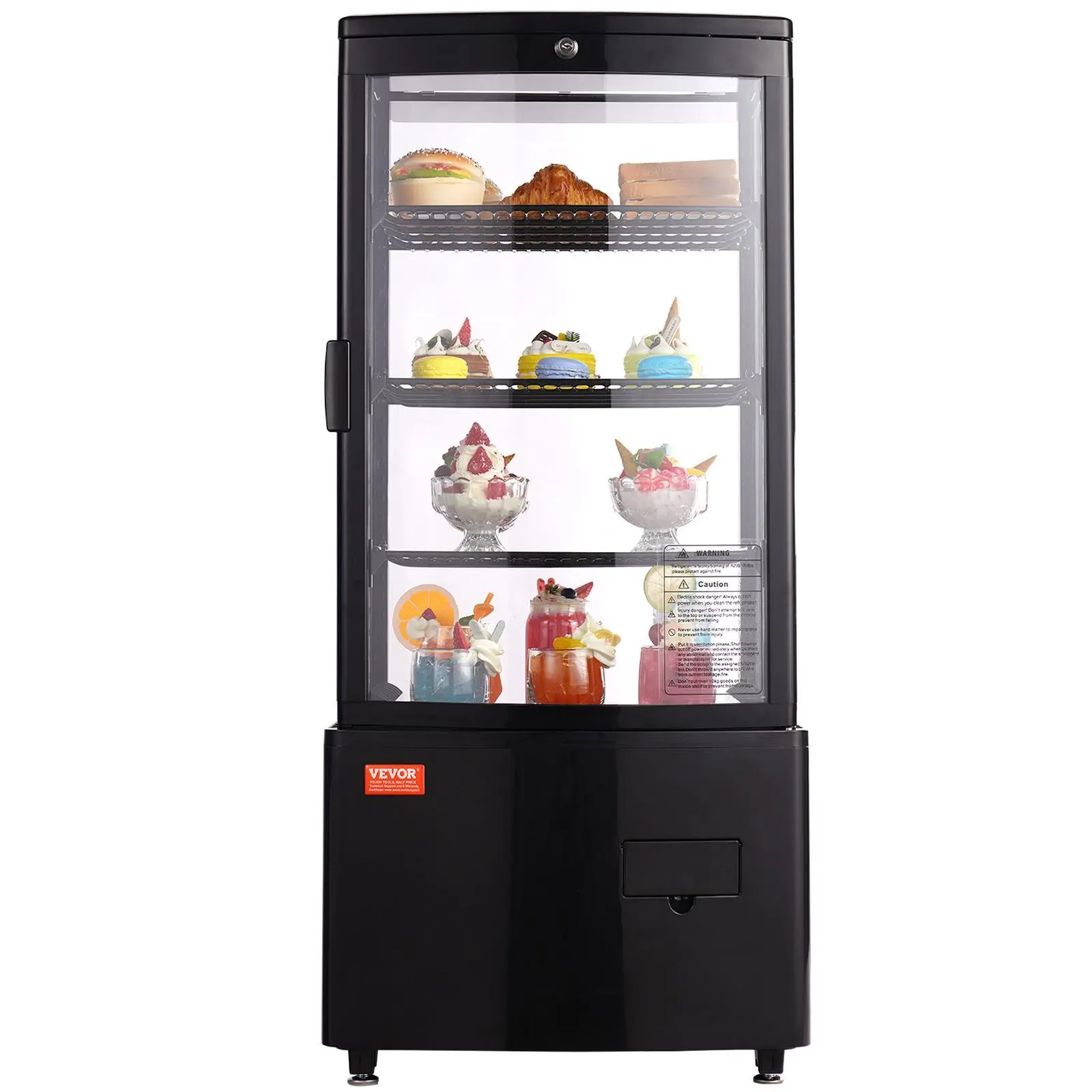 【Summerfinds】VEVOR Refrigerated Display Case,  3 Cu.Ft./85L Countertop Pastry Display Case, 3-Tier Commercial Display Refrigerator with LED Lighting, TURBO Cooling, Frost-Free Air-Cooling, Locked Door for Bakery