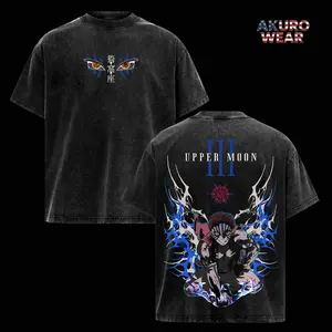 Akaza Upper Rank 3 Vintage Washed T-Shirt – Demon Slayer Oversized Manga Villain Tee, Heavy Cotton Unisex Anime Graphic Streetwear Top