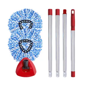 Spin Mop Head, Base, Handle Replacement for O-Cedar/Vileda EasyWring RinseClean 2-Tank System Microfiber Spin Mops, 2 Microfiber Mop Refills, 1 Triangle Head Cover and 30-58in Handle, Microfiber Mop Heads