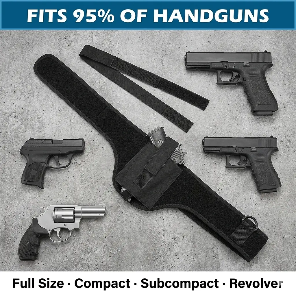 Universal Ambidextrous Belly Band Holster – Stretch Nylon Waist Concealed Carry Holster for Men & Women, Quick Draw Tactical Pistol Holster for All Handgun Types