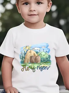 Kids' "He Is Risen" Easter Christian Short Sleeve Cotton T-Shirt, Toddler Religious Graphic Tee tiktokshopspringglowup