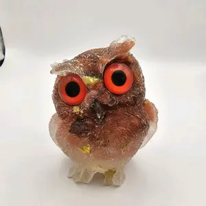 Combined Owl Quartz Statue with Carnelian, Opalite, and Rose Gemstones - Nature-Inspired Home Decor Ornaments for Room Decor