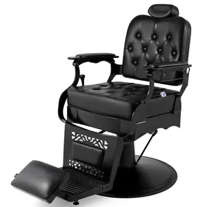 Classic Barber Chairs for Hair Stylist Vintage Heavy Duty Hydraulic Recline Salon Chair Black Finish Ideal for Barbers