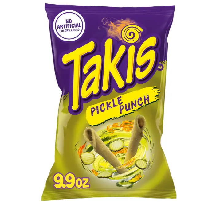 Takis Pickle Punch Rolled Tortilla Chips, 9.9oz Bag | New Flavor, Medium Heat Spicy Pickle Flavor, Corn Snack Chips, Individual Bags, Sharing Size