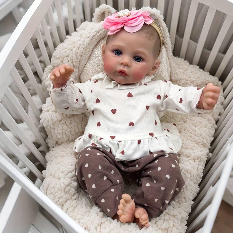 Reborn Baby Dolls 18 Inch Soft Cloth Body Realistic Baby Doll Girl Lovely Painted Hair Girl Doll Handmade Real Life Baby Dolls with Feeding Accessories for Kids Ages 3+