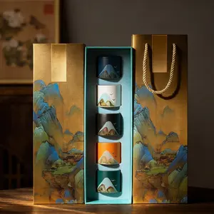 5-Piece Set 2.3oz Tea Cups, Chinese Landscape Aesthetic Style, Gongfu Tea Cup, Coarse Ceramic Gaiwan, Espresso Coffee Mug, Party Favors, Holiday Gift