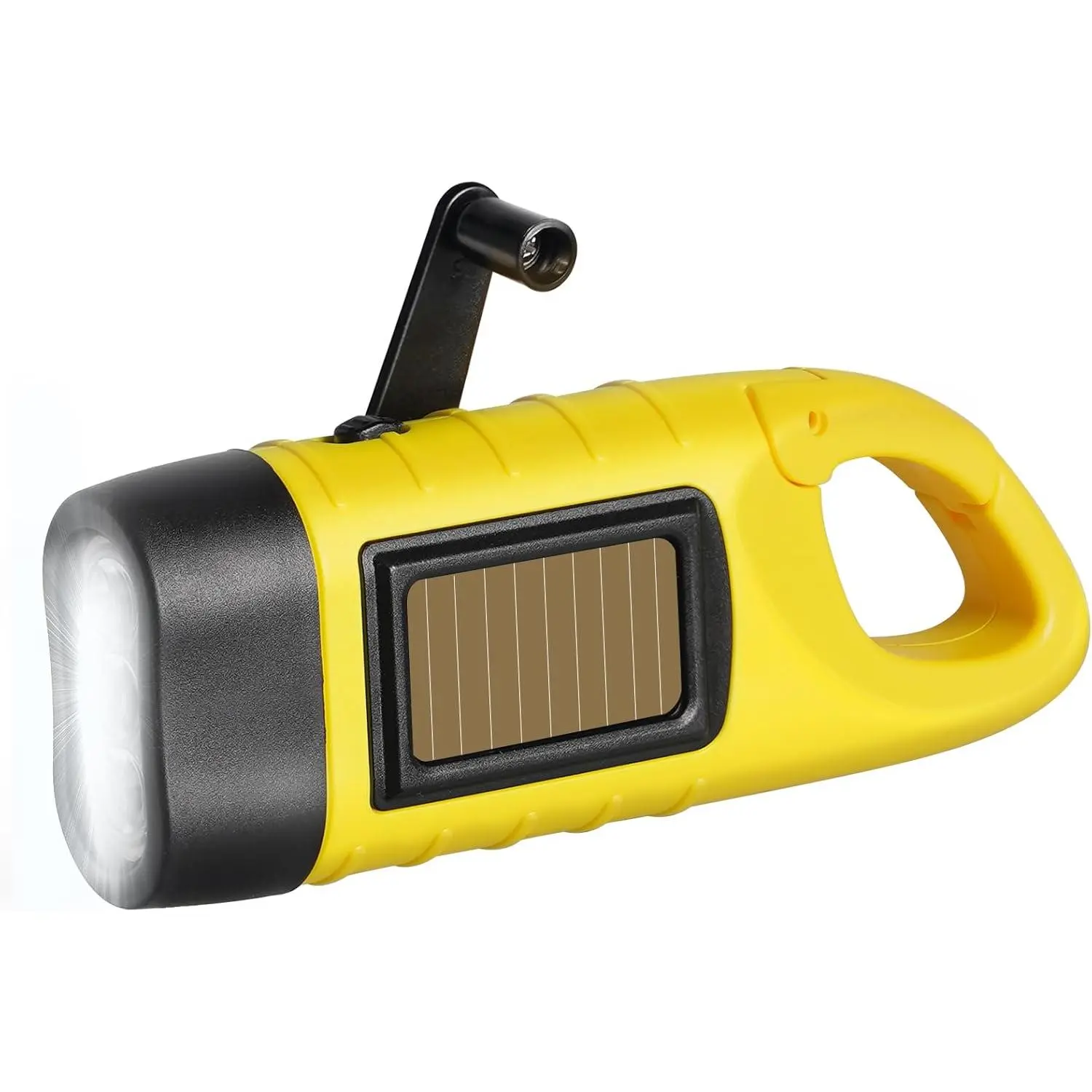 Hand Crank Solar Powered Flashlights,Compact Emergency Rechargeable LED Flashlight Handheld Survival Flashlight,Quick Snap Carbiner Dynamo Flashlight for Outdoor,Sports,Hiking (Yellow)