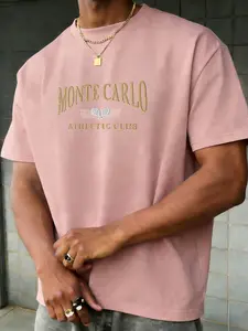 Men's Loose Round Neck T-Shirt with Retro Monte Carlo Tennis Club Graphic Print, Soft Breathable Cotton Casual Top for Street Style & Everyday Wear