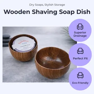 Sandbar SUDS Circular Wooden Shaving Soap Dish | Round Shave Bar Holder | Natural Wood Drainage Tray | Eco-Friendly Bathroom Accessory | Extends Soap Life & Keeps Surfaces Clean