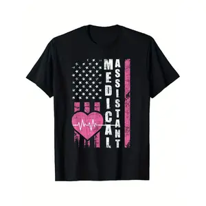 Men's Oversized Comfy Short-Sleeve Basic Print T-Shirt - Medical Assistant, USA Flag Healthcare Worker, Nurse Week Apparel