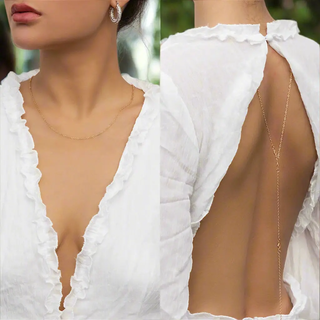 Simple Back Chain - Backdrop Necklace - Open Back Necklace - Pearl Y Necklace