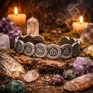 Brazalete Vikingo de Protección • Runas Nórdicas • Vegvísir • Valknut • Trisquel