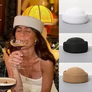 Straw Pillbox Hat Summer Beret Sun Hats Japanese Retro Weeding Fedora Hostess Fashion Millinery Fascinator Designer Painter Hat
