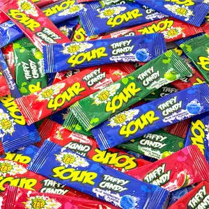 Sour Chewy Candy | 27 Snack Size Bars | Sour Candy Individually Wrapped | Green Apple, Watermelon, Blue Raspberry & Strawberry | Fruit Taffies for Goodie Bags & Party Favors