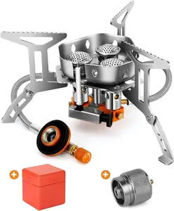 Odoland 6800W Windproof Camp Stove Camping Gas Stove with Fuel Canister Adapter, Piezo Ignition, Carry Case, Portable Collapsible Stove Burner for Outdoor Backpacking Hiking and Picnic
