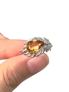 Feather Citrine Ring, Yellow Ring, Citrine Ring for Women, For more jewelry, please move to the live streaming room.