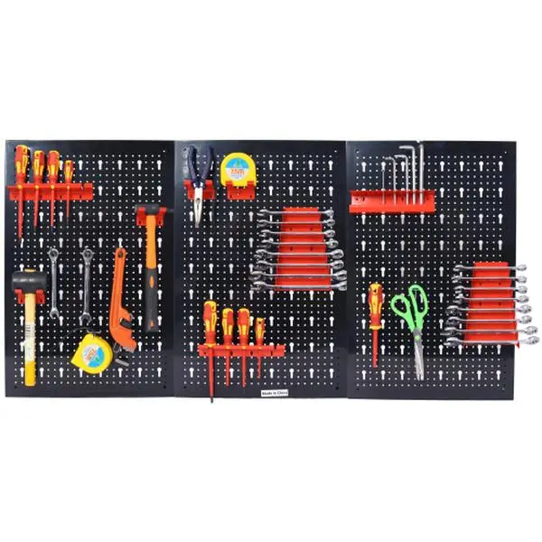 Aoxun Pegboard Wall Organizer, 4ft Metal Garage Pegboard Tool Organizer w/3 Pegboards, Drill Bit Rack, Wrench Rack, Hooks Accessories, Wall-Mounted Tool Storage Pegboard for Workshop Warehouse, Black