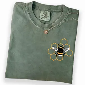 Comfort Colors Bee Shirt, Honeycomb Graphic Tee, Minimalist Nature Shirt, Gift for Garden Lovers
