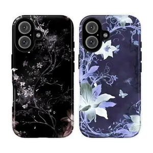 Dark Floral Aesthetic Phone Case|Vintage Botanical Cover| Elegant Black Flower Protective Phone Case For iPhone 17 Pro Max 16 15 14 13 12 11 for Samsung S21 S22 S23 S24 S25 S26 Phone Case|Tough Phone Case|gift for him for her|Best Gift