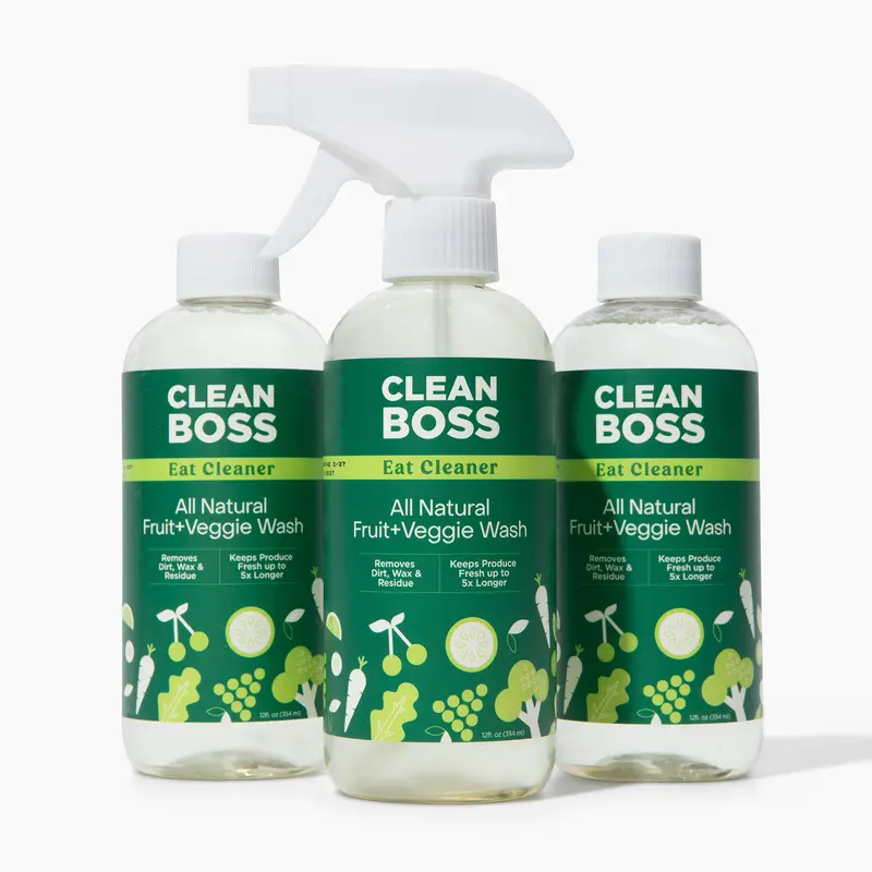 Fruit & Vegetable Wash Spray – Natural Pesticide & Wax Remover, 12 oz Bottle + 2 Bonus Refills