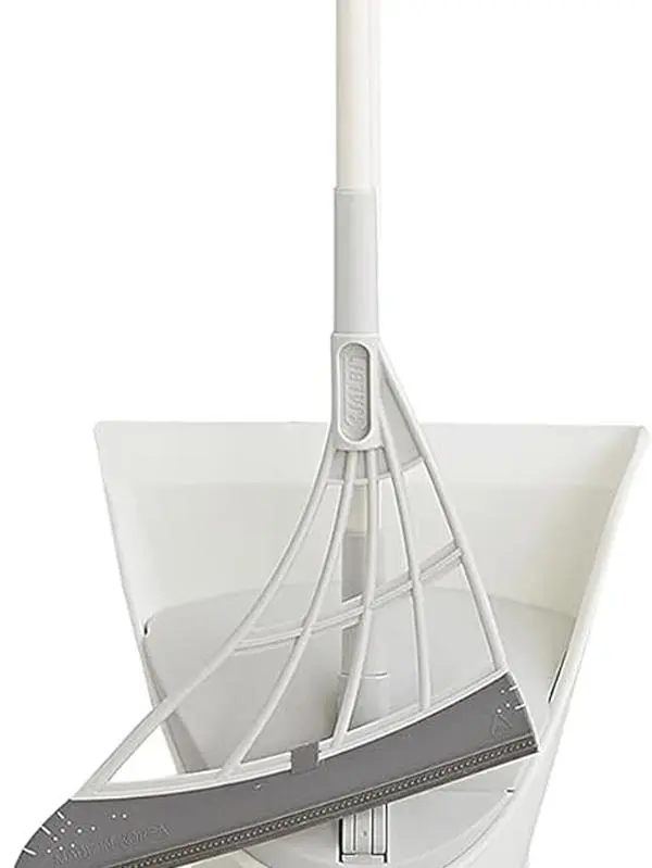 Broombi and Dustpan Set - All-Surface Silicone Broom & Squeegee for Indoor Cleaning - Sweeps Glass, Dust, Removes Pet Hair, Liquids - Smooth Floors, Rugs, Windows - One-Click Smart Dustpan (Grey)