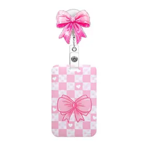 Butterfly Knot ID Badge Clip with Card Holder, Adjustable Nurse Badge Reel, Cute Nursing Accessories, Anti-Loss Backpack Strap, Medical Badge Holder