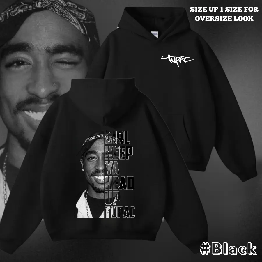 2Pac “Keep Ya Head Up” Graphic Hoodie – Iconic Black Streetwear with Tupac’s Message of Hope