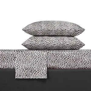Queen Leopard Print Satin Sheet Set Charcoal - Betseyville