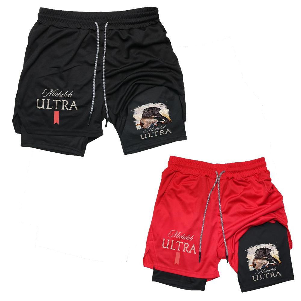 Michelob Ultra Black Lab & Duck Hunting Tee  Men's Cross Print Graphic Shorts, Regular Fit Casual Comfy Breathable Shorts for Daily Wear, Men's Shorts for Summer