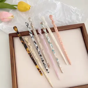 8PCS Random Vintage Acetate Hair Sticks, Marble & Tortoise Shell Pattern Hairpins, Elegant Twisted Hair Accessories for Women’s Bun Hairstyles