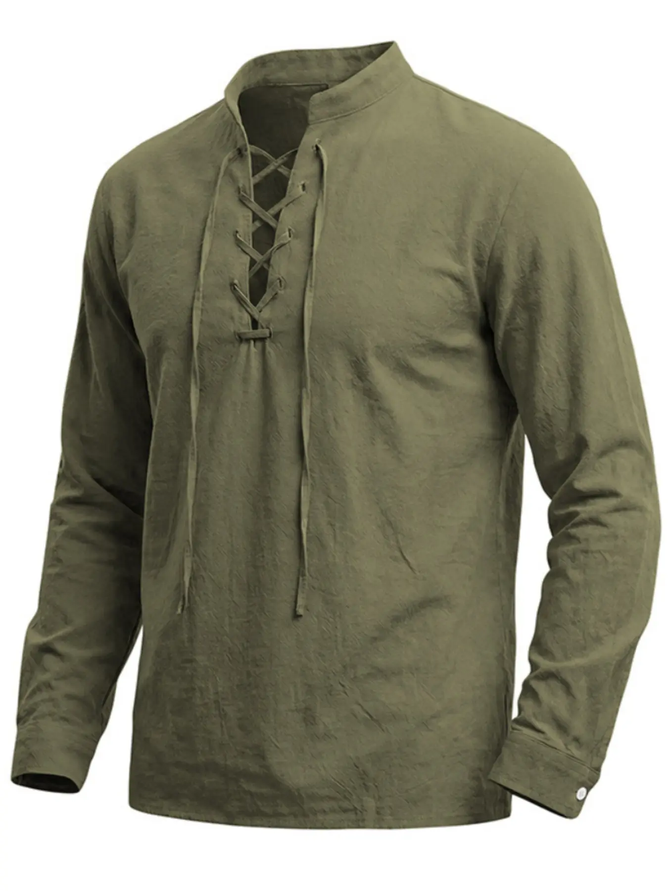 Men's Lightweight Breathable Linen Fabric Long Sleeve Fitted Shirt, White, Drawstring Neck, Unique Design, Casual Fashion for Spring & Fall, Tops, Menswear, Casual Stylish Clothing
