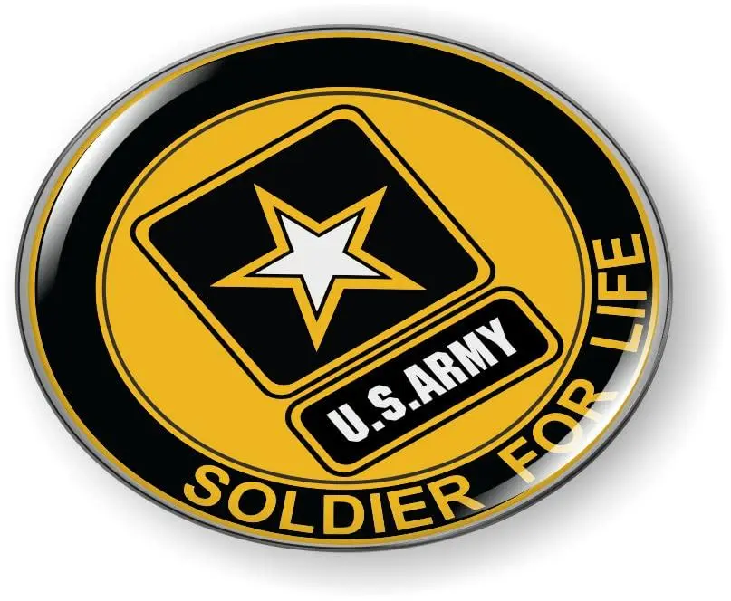 [Officially Licensed] 3D Domed Resin U.S. Army Star Logo Car Emblem Badge Sticker - 1/4" Thickness, 3 3/8" Diameter, for Veterans & Active-Duty Soldiers, Round, 8 Variations