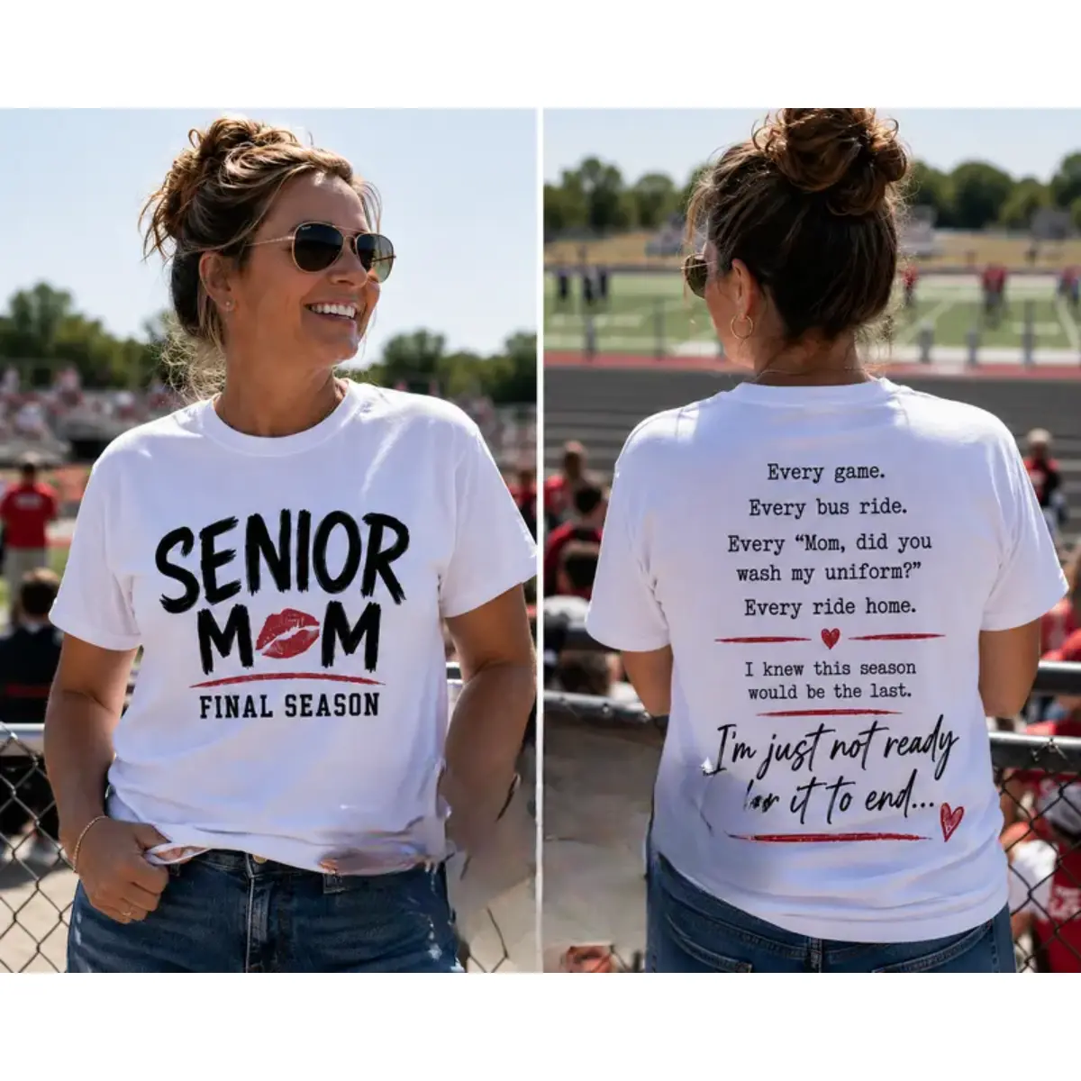 Senior Mom Final Season T-Shirt, Senior Mom Class of 2027 Shirt, Football Mom Senior Season Tee, Proud Senior Parent Shirt, Graduation Mom Gift, Front and Back Print Unisex Cotton T-Shirt