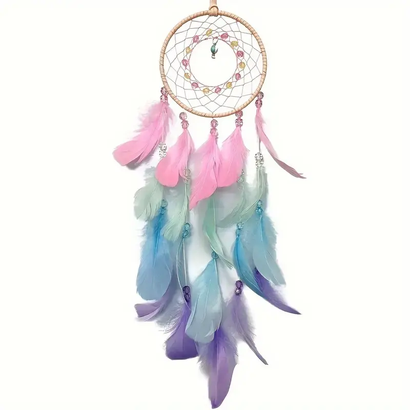 Colorful Dream Catcher, Artificial Feather Round Net Hanging Decor, Feather Design, Wall Hanging Decoration for Home Living Room Bedroom, Hangable, Artistic Indoor Decoration, Wall Hanging Ornament, Home Decorative Ornament, Room Decoration Ornaments