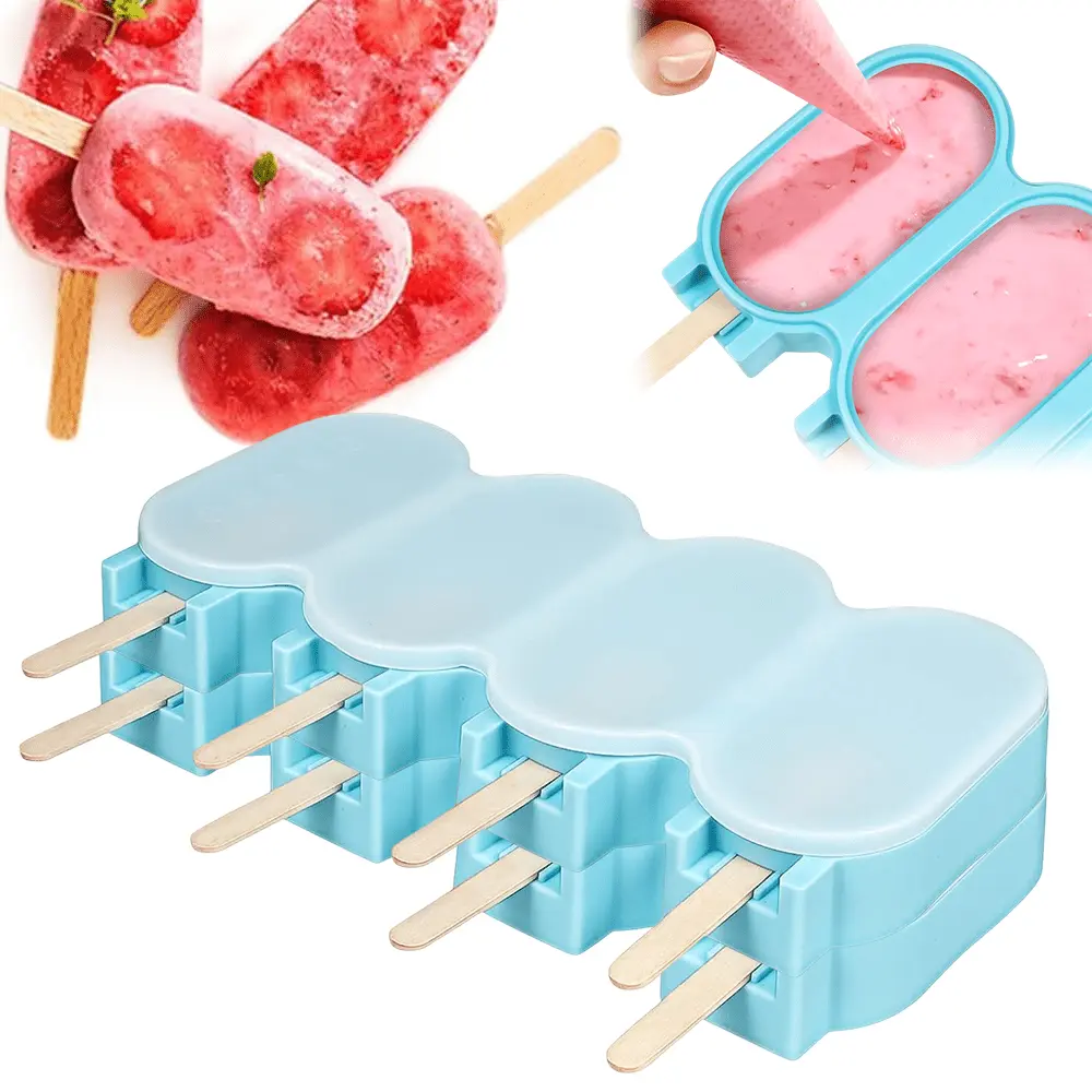 2 Pcs Ice Cream Molds with 1 Lid and 50 Wooden Sticks for Cake Pop,Popsicle Silicone Molds Set,Ice Pop,Cakesicles (Standard Size/Blue),Halloween Christmas Party Gifts,DIY Hand Tools Kits