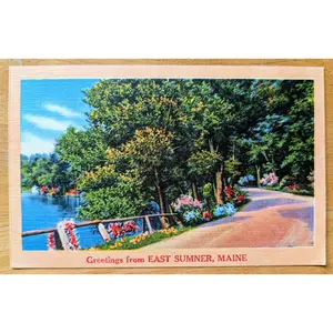 1930s Greetings from East Sumner Maine Postcard - Colorful Linen Postcard - Antique Nycecolor Landscapes East Sumner ME Postcard