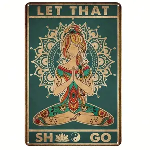 Aluminum Zen Wall Art 2D Flat Vintage Mandala Lotus Flower Meditation Home Decor Easy to Hang and Lightweight for Living Room Bedroom Floral Boho Print