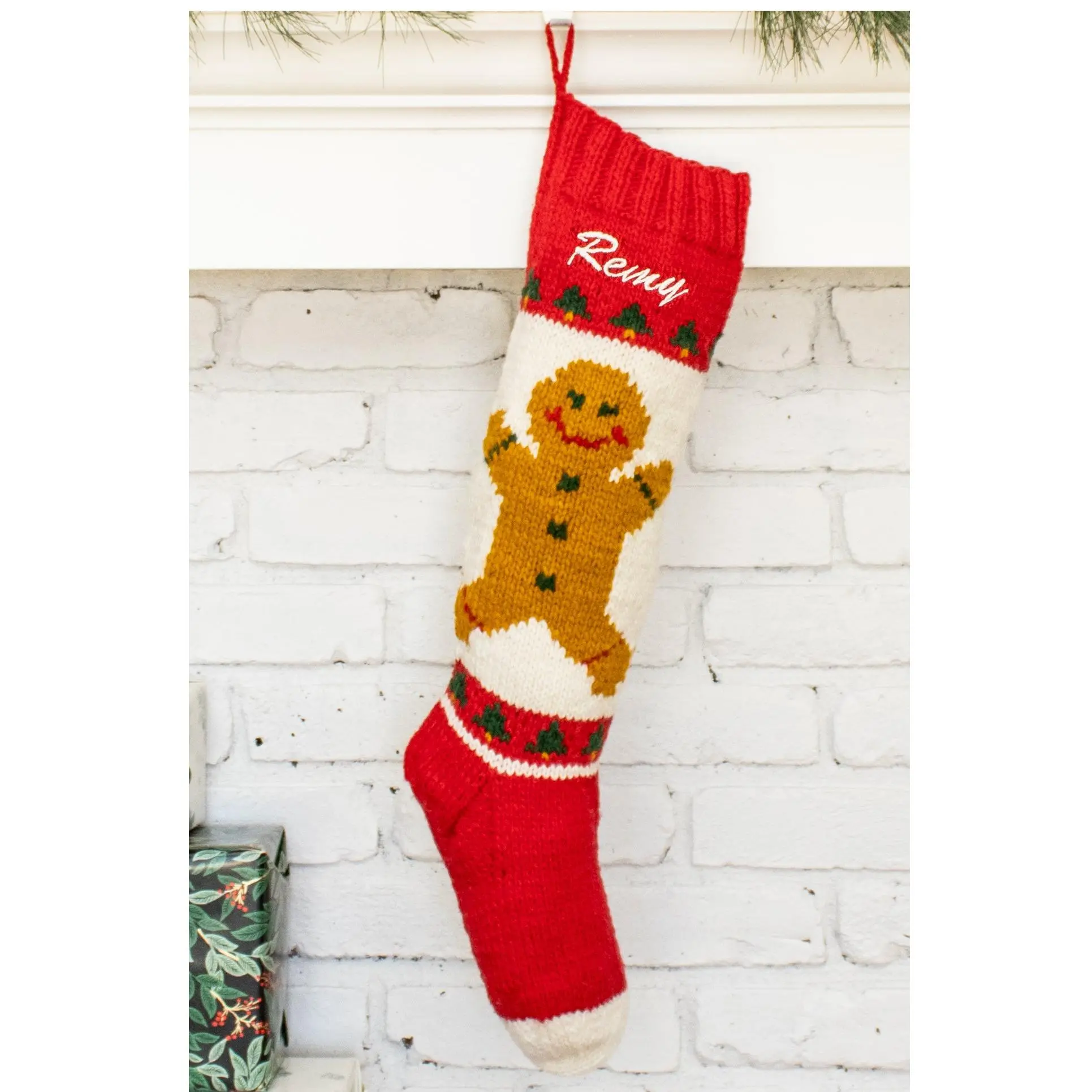 Gingerbread Boy Hand Knit Christmas Stocking